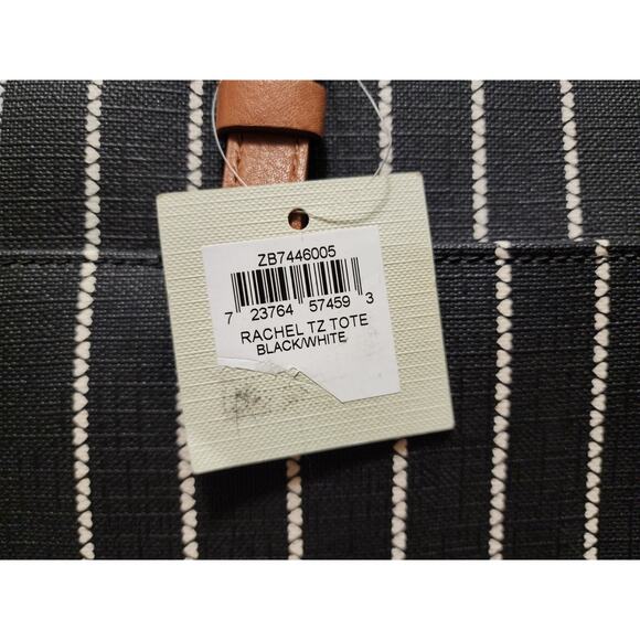 Fossil Women's Rachel Leather Printed Tote Bag Medium Black White Handbag Charm - Picture 3 of 16